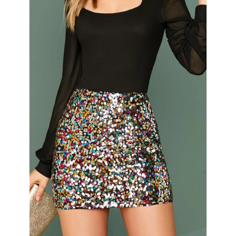 NWOT Colorful Sequin Mini Bodycon Skirt